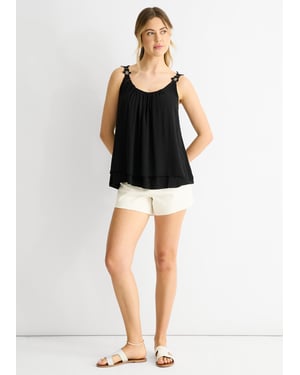 Zwarte oversized top met bloemenprint en bandjes