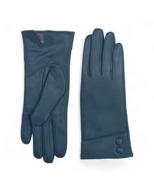 Dames winterhandschoenen met Italiaanse leren voering in zacht wol en blauwgroene kleur, met knoopsluiting