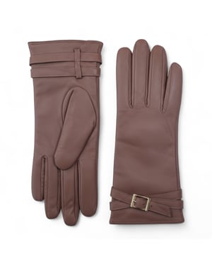 Dames winterhandschoenen met gesp en zachte wollen voering in Italiaans leer in nude beige