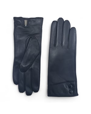 Zwarte Italiaanse leren winterhandschoenen met zachte wollen voering en knoopsluiting voor dames