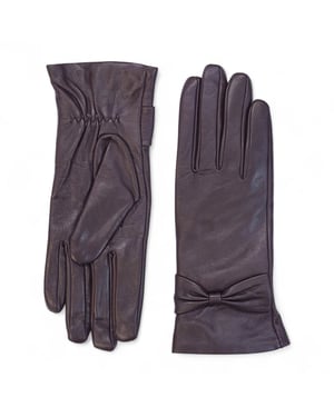Dames winterhandschoenen met strikmotief in paars Italiaans leer en zachte wollen voering