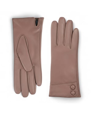 Dames winterhandschoenen in nude beige Italiaans leer met zachte wollen voering en knoopsluiting