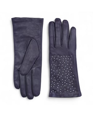 Dames winterhandschoenen met paars Italiaans leer en zachte wollen voering en studs