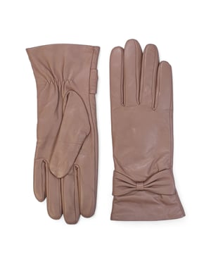 Dames winterhandschoenen met strikmotief in nude beige Italiaans leer en zachte wollen voering