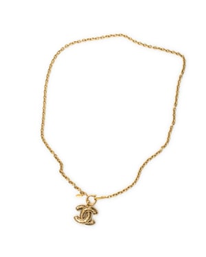 Quilted CC Pendant Chain Necklace  Ketting