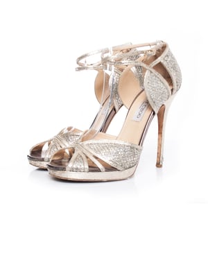 Jimmy Choo Glitter stoffen plateau sandalen.