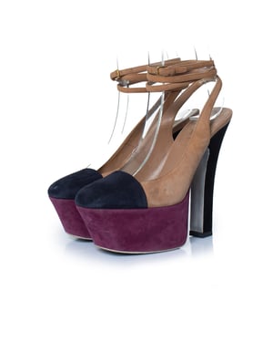 Yves Saint Laurent driekleurige suède plateau pumps