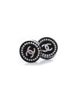 Chanel ronde oorbellen met parels en rhinestones