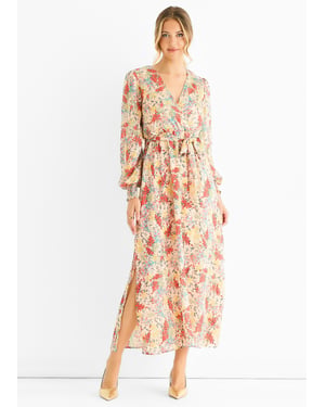 Multi Jacquard Chiffon Midi Jurk