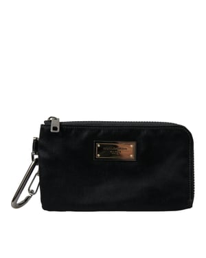 Zwarte Nylon Logo Plaque Sleutelhanger Pouch Clutch Tassen