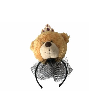 Bruine Teddybeer Gouden Kristallen Kroon Haarband Diadeem