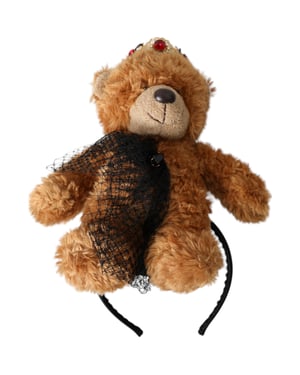 Bruine Teddybeer Gouden Kristallen Kroon Haarband Diadeem