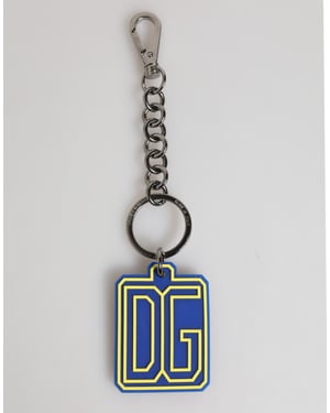 Blauwe Gele DG Rubber Logo Zilveren Mannen Sleutelhanger Sleutelsring