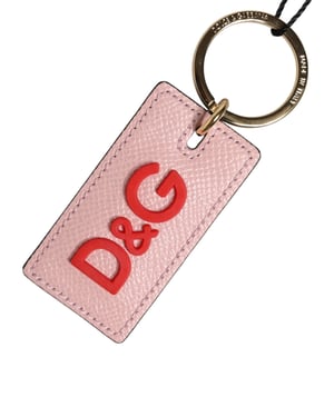 Roze Kalfsleer DG Logo Metalen Ring Sleutelhanger