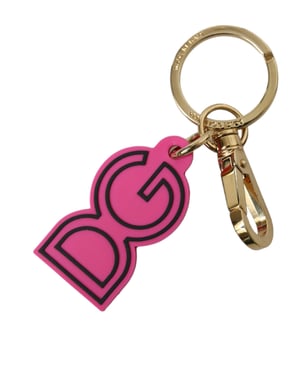 Dolce & Gabbana Roze Rubber Goudkleurige Metalen DG Logo Sleutelhanger Sleutelhanger