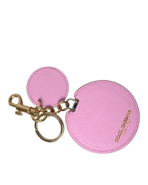 Dolce & Gabbana Roze Kalfskleder Gouden Metaallogo Print Sleutelhanger Sleutelhanger