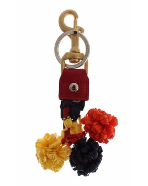 Dolce & Gabbana Gouden Gele Raffia Leren Klem Zoek Chain Sleutelhanger