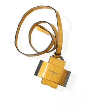 Gele Krokodillenleren Logo Print Sleutelhanger met Lanyard
