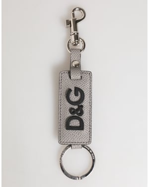 Grijze Leren Logo Metaalring Sleutelhangerhouder Mannen Sleutelhanger