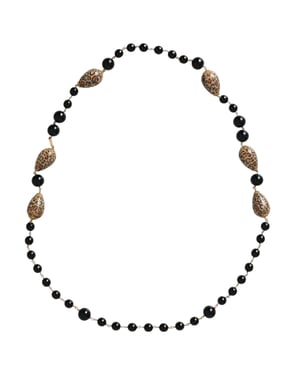 Gouden Toon Messing Zwarte Geprinte Kralen Lange Ketting