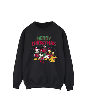 Disney Heren Mickey Mouse Vrolijk Kerstfeest Figuren Sweatshirt (Zwart)