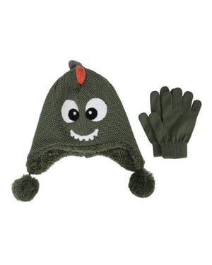Mountain Warehouse Kinder Draak Kunstbont Gevoerde Muts en Handschoenen Set (Groen)