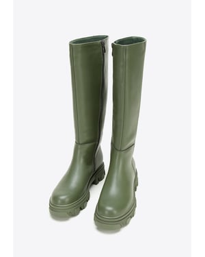 Wittchen Dames leren laarzen met dikke zool en rits, donkergroen