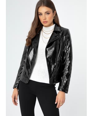 Wittchen Dames bikerjack van eco-leer, zwart en grafiet