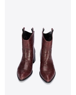 Wittchen Dames Croco Leren Cowboylaarzen Bordeaux Natuurlijk Leer