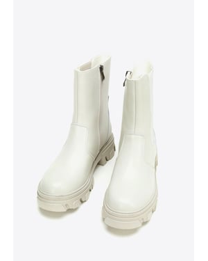 Wittchen Dames Leren Chelsea Boots op een Grijs Beige Platform, Natuurlijk Leer