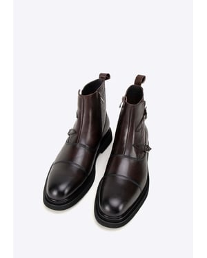 Wittchen Heren Leren Chelsea Boots met Croco inzetstukken, Bruin