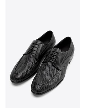 Wittchen Heren Derby schoenen van echt leer met vlechtwerk, zwart