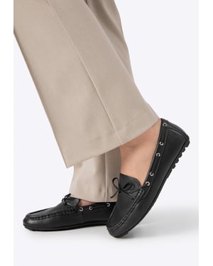 Wittchen Dames Leren Mocassins met Band Zwart Natuurlijk Leer