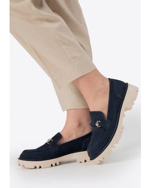 Wittchen Dames Suède Gesp Loafers Marineblauw Suède Leer