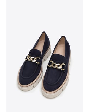 Wittchen Dames Suède Loafers met Ketting op Platform Marineblauw Suède Leer