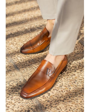 Wittchen Heren mocassins van echt leer met metalen logo, bruin