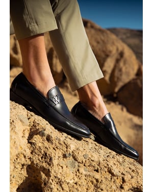 Wittchen Heren mocassins van echt leer met metalen logo zwart echt leer