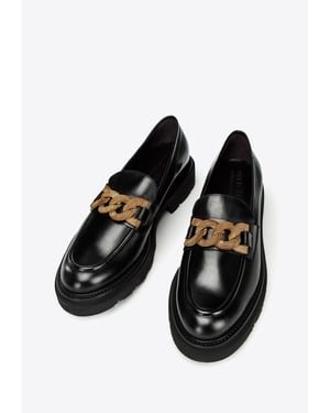 Wittchen Dames Leren Mocassins met Decoratieve Ketting op Platform Zwart