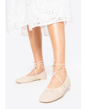 Wittchen Dames Ballerina's van echt leer met strikjes, beige