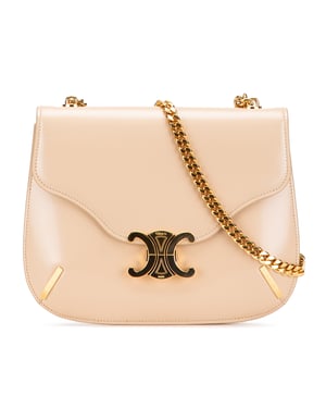 Beige Leren Schoudertas met Ketting