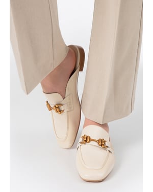 Wittchen Dames Leren Loafers met Open Hak, Beige, Natuurlijk Leer