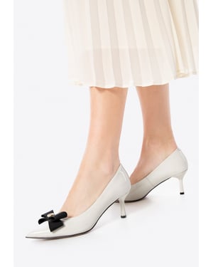 Wittchen Dames leren pumps met strik, crème en zwart, natuurlijk leer
