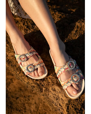 Wittchen Dames Faux Raffia Pantoffels Multicolor Synthetisch Materiaal