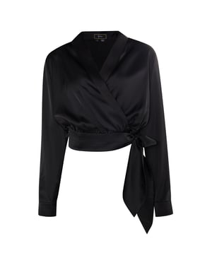 Faina Satijnen wikkelblouse Dames zwart