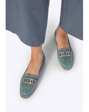 Wittchen Dames Leren Platte Mocassins Blauw Natuurlijk Leer
