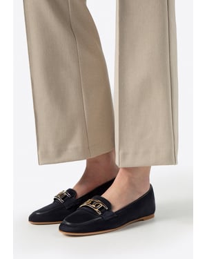 Wittchen Dames Leren Platte Loafers Marineblauw Natuurlijk Leer