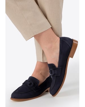 Wittchen Dames mocassins van echt leer met subtiele gesp, marineblauw