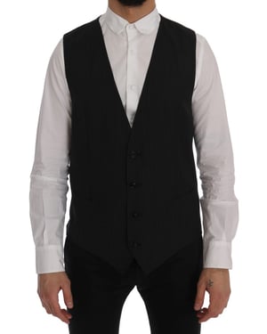 Zwarte Pinstripe Vest Klassieke Pasvorm