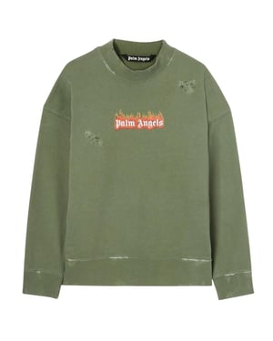 Palm Angels Unisex Volwassen Vlammen Sweatshirt (Groen)