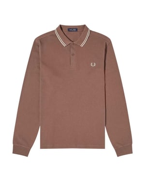 Fred Perry Herenpoloshirt met lange mouwen (Baksteen)